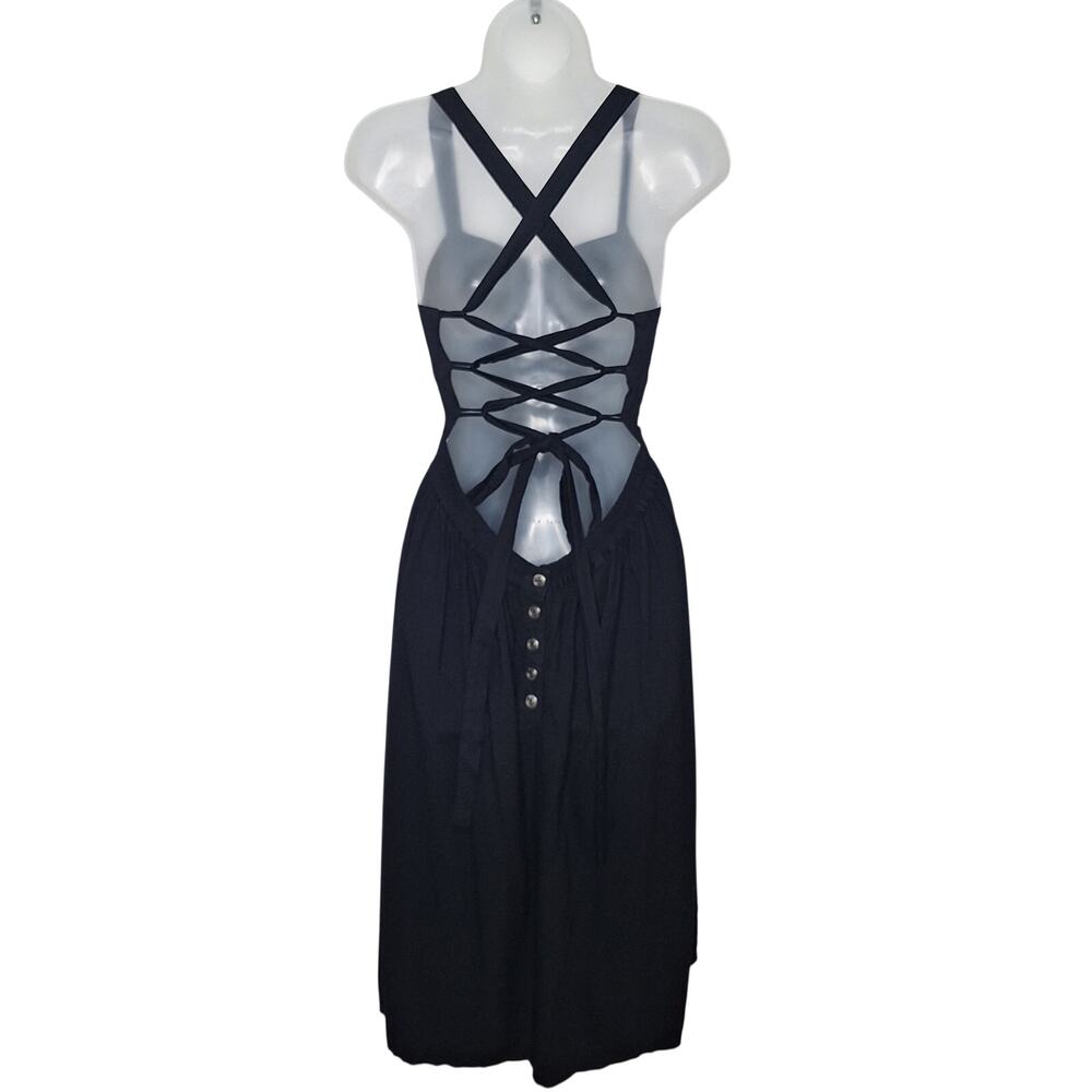 Vintage 90s Y2K Newport News Corset Midi Dress 8 Fit & Flare Goth Witchy Sexy